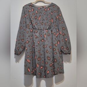 SHEIN Gray Long Sleeve Dress with Pink Leopard Spots
